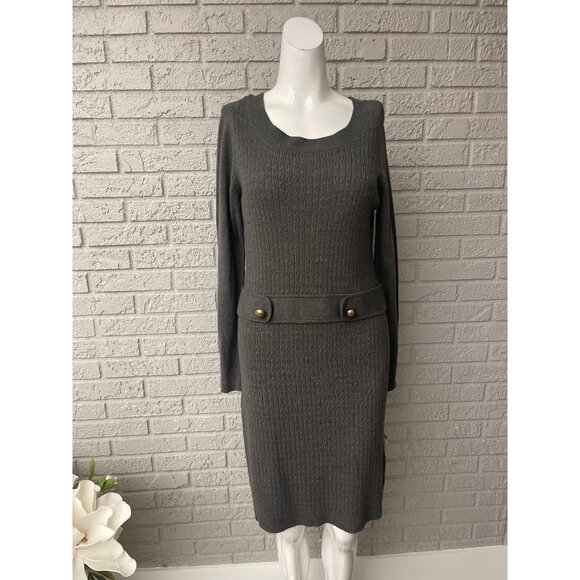 AB Studio Women Gray Ribbed Long Sleeve Sweater Dress Size M NWT - Picture 1 of 10
